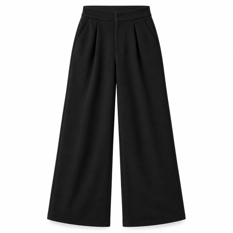 Black Wide-Leg Trousers on White