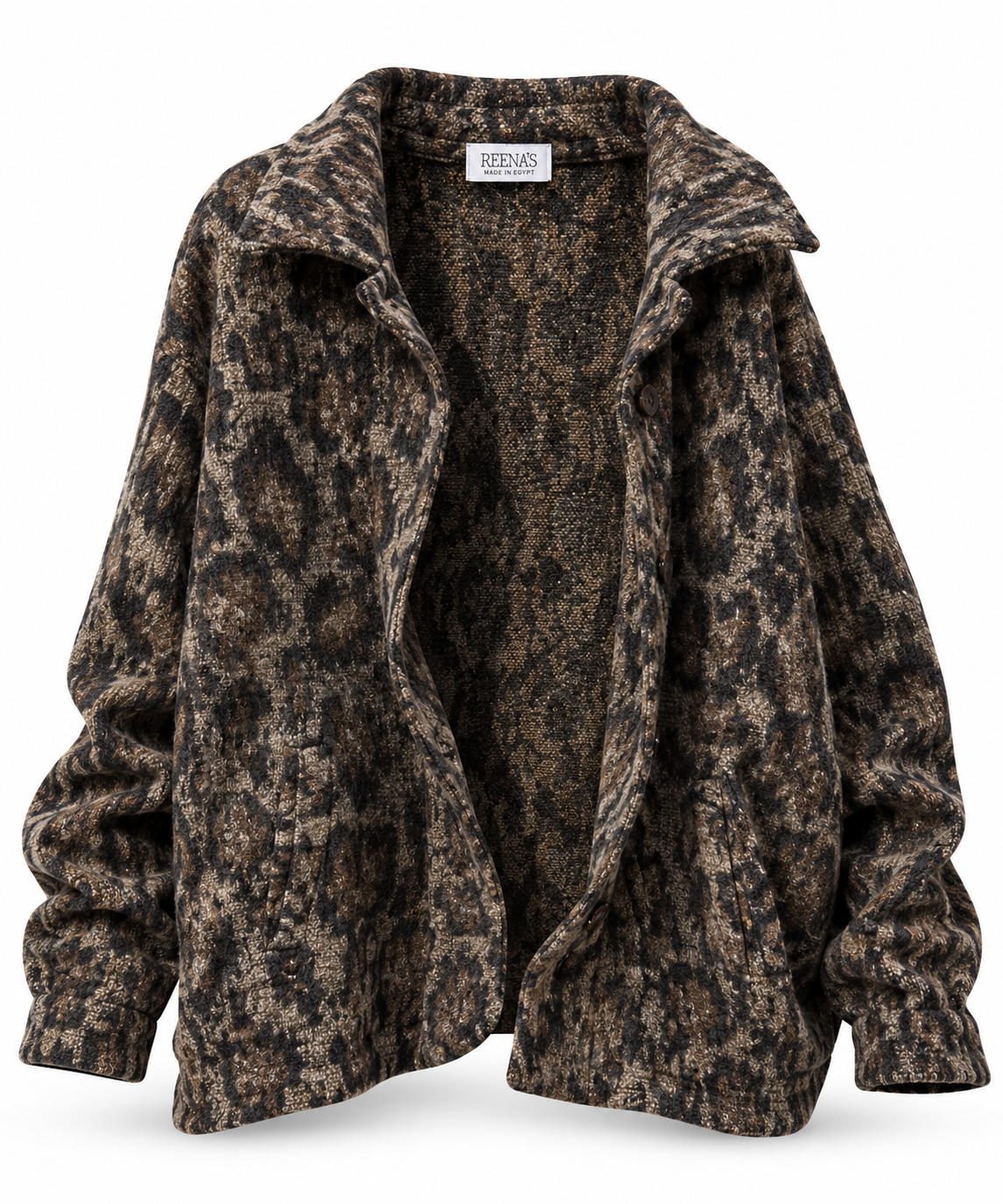 Textured Leopard Print Wool Jacket
