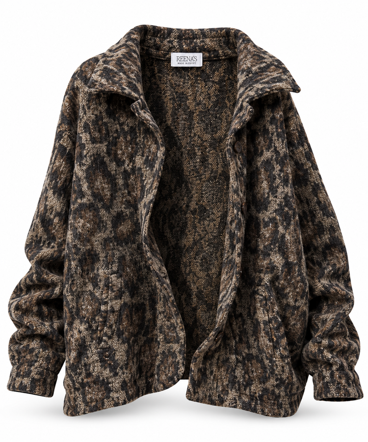 Textured Leopard Print Wool Jacket