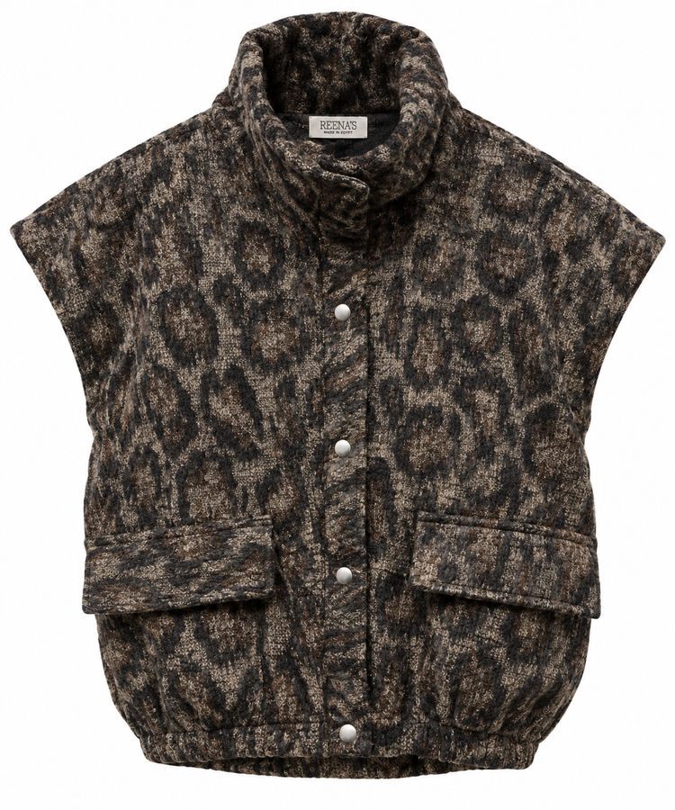 Leopard Bouclé Snap-Front Vest