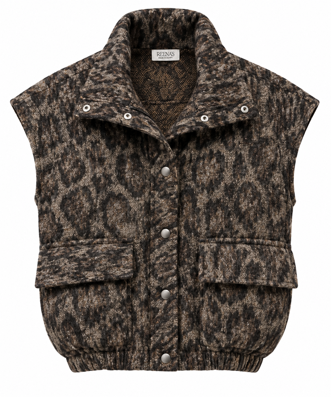 Leopard Print Puffer Vest Studio Shot
