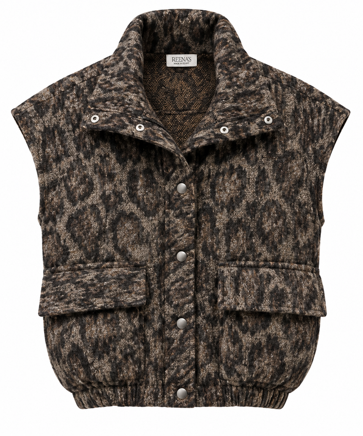 Leopard Print Puffer Vest Studio Shot