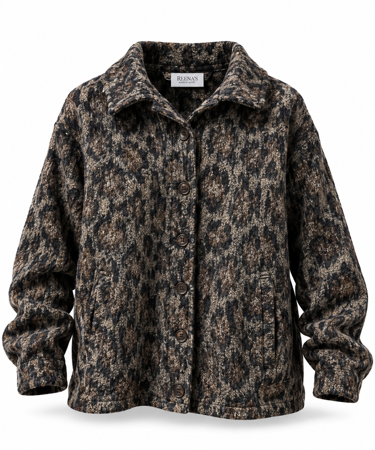 Leopard-Print Textured Wool Jacket