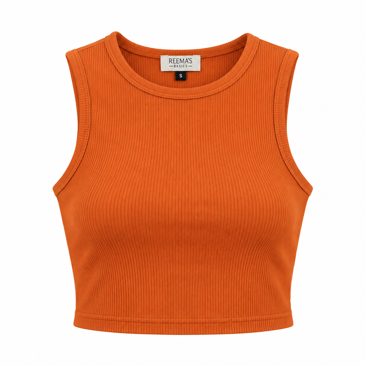 Burnt Orange Ribbed Cropped Tank Top