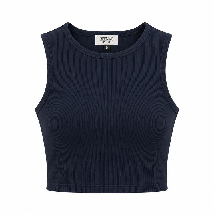 Navy Ribbed Cropped Tank Top